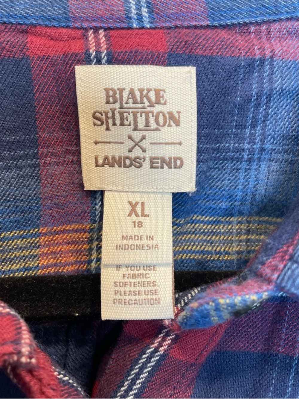 Blake Shelton x Lands End Cotton Flannel Plaid Button Down Blue Red XL 18 EUC - Picture 3 of 6
